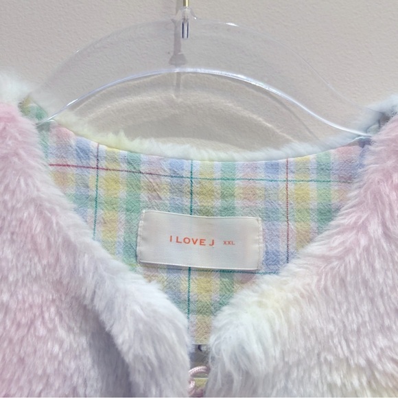 I Love J Pastel Plaid Furry Vest Size 2 XL - Picture 3 of 6